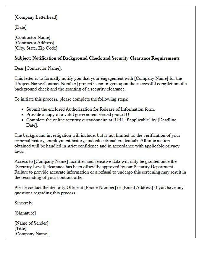 Contractor Background Check and Security Clearance Letter