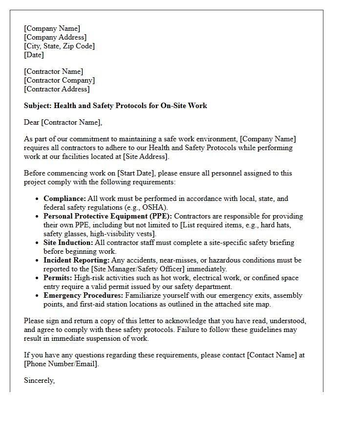 Contractor Health and Safety Protocol Letter