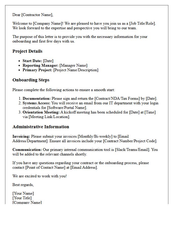 Contractor Welcome and General Onboarding Letter