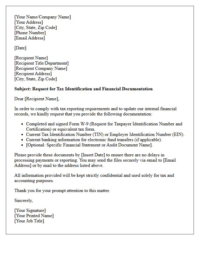 Tax Identification and Financial Document Request Letter