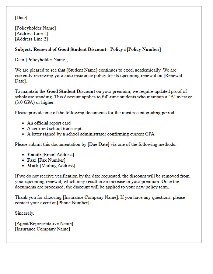 Good Student Discount Auto Policy Renewal Letter