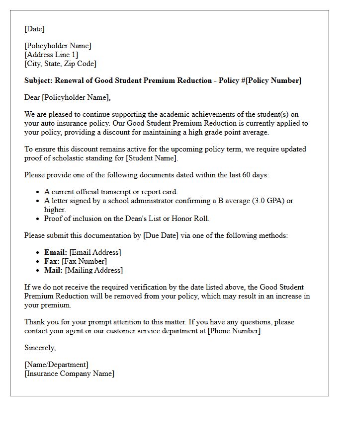 Good Student Premium Reduction Policy Renewal Letter