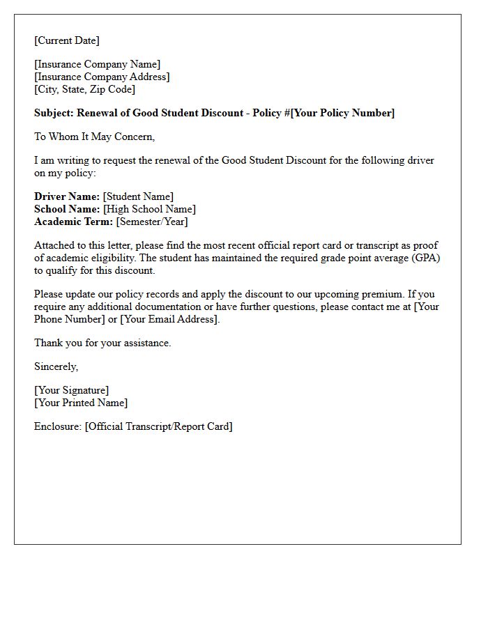 High School Good Student Policy Renewal Letter