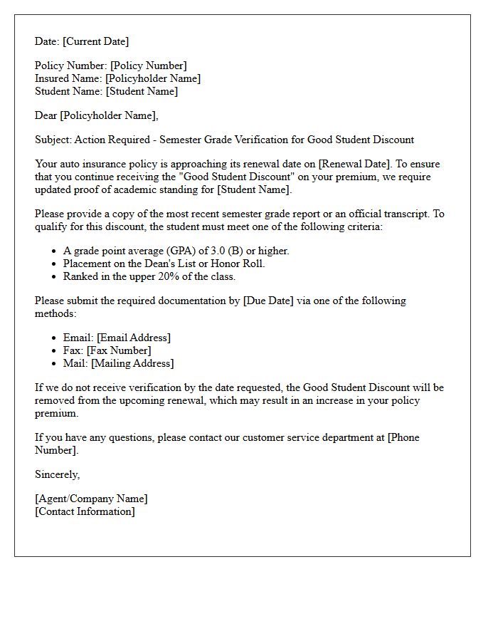 Semester Grade Verification Auto Policy Renewal Letter