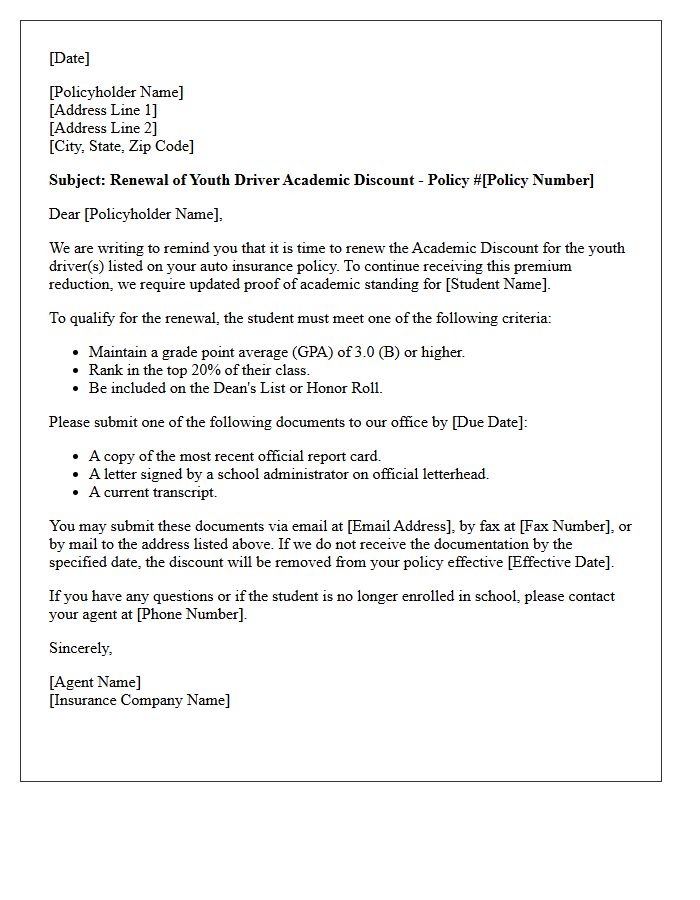 Youth Driver Academic Discount Policy Renewal Letter