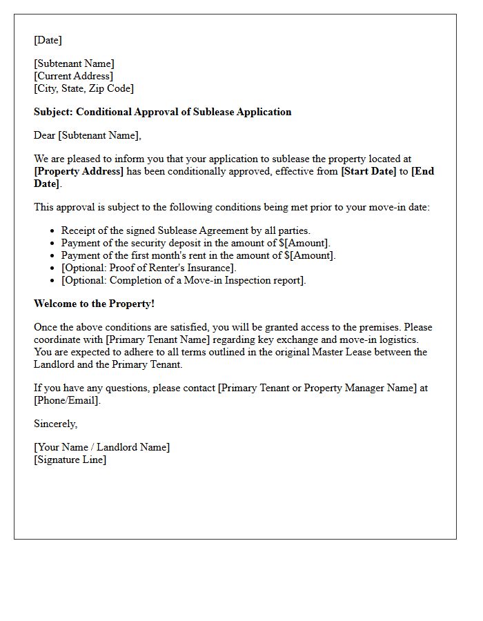 Conditional Subtenant Approval And Welcome Letter