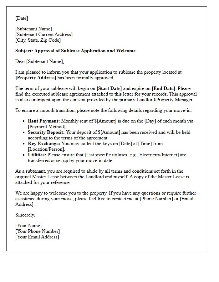 Formal Subtenant Approval And Welcome Letter