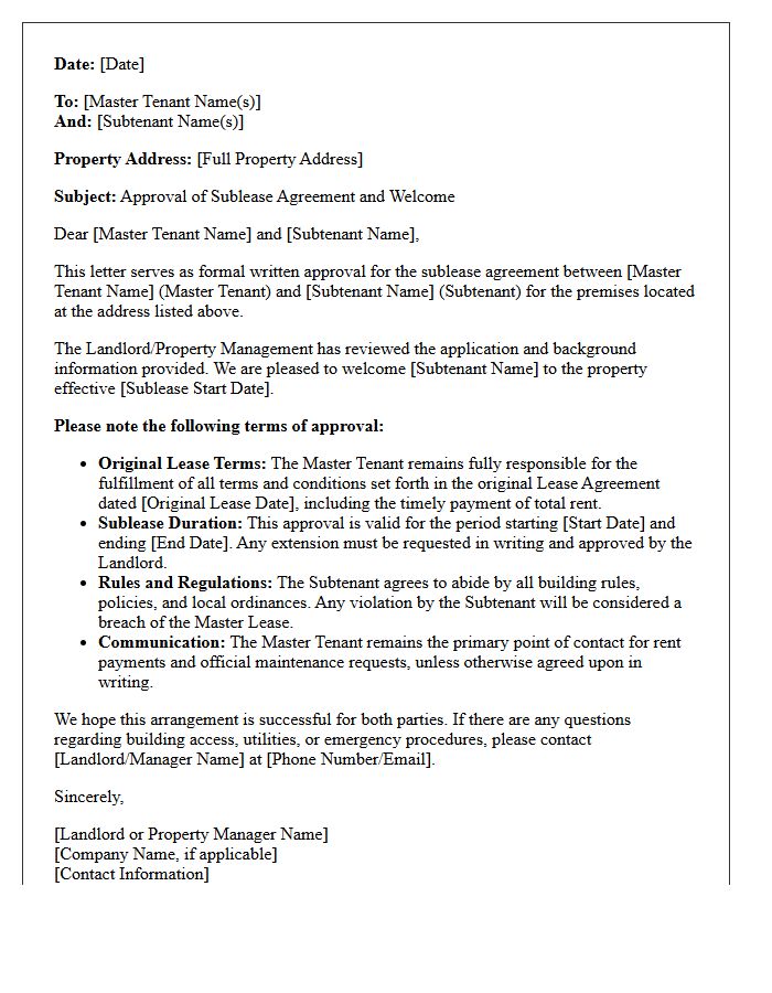 Master Tenant And Subtenant Approval Welcome Letter