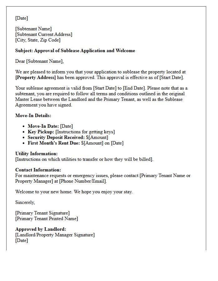 Residential Subtenant Approval And Welcome Letter