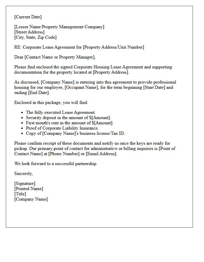 Corporate Housing Lease Agreement Cover Letter