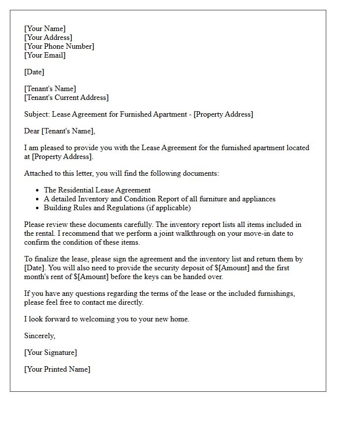 Furnished Apartment Lease Agreement Cover Letter