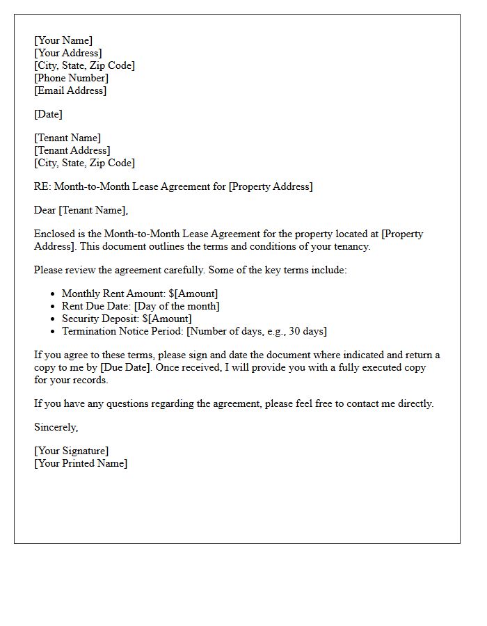 Month-To-Month Lease Agreement Cover Letter