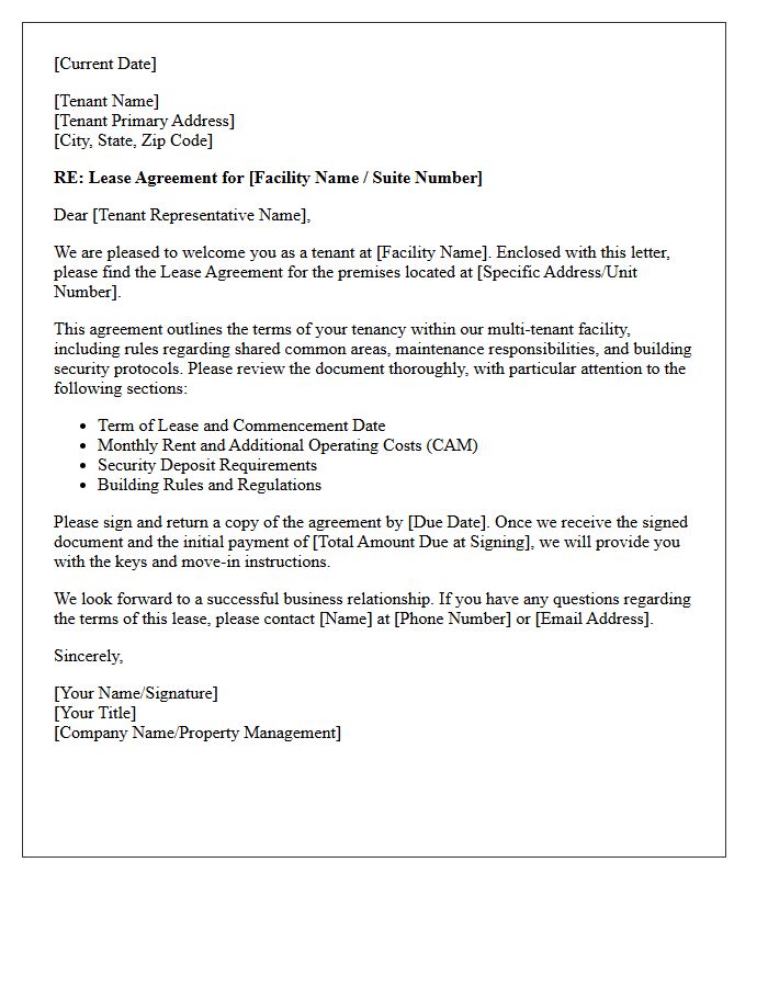 Multi-Tenant Facility Lease Agreement Cover Letter
