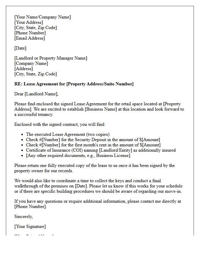 Retail Space Lease Agreement Cover Letter