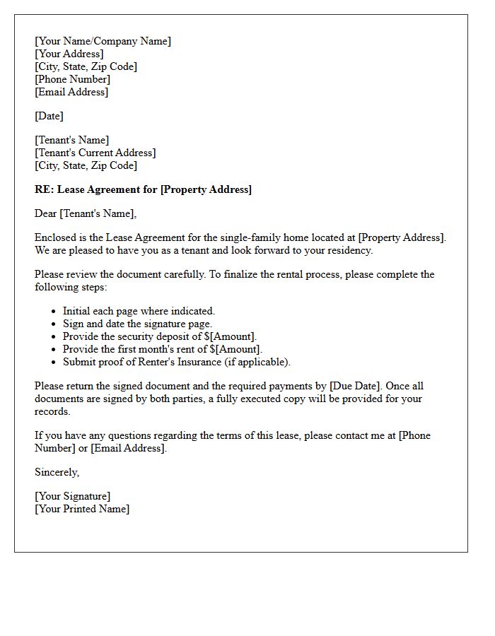 Single-Family Home Lease Agreement Cover Letter