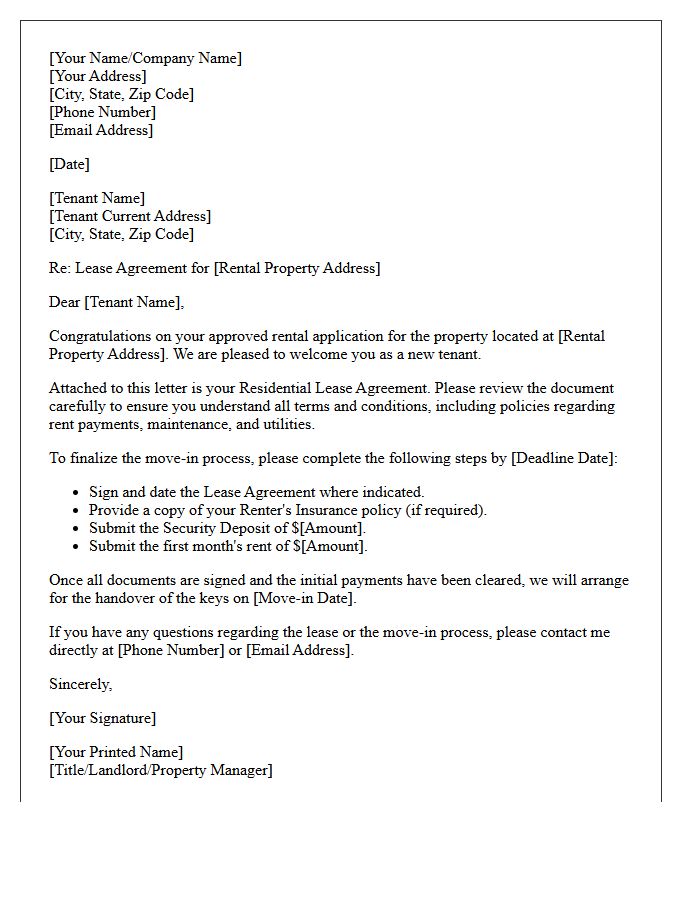 Standard Residential Lease Agreement Cover Letter