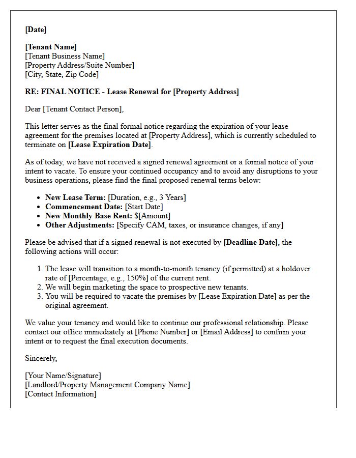 Commercial Property Final Lease Renewal Letter
