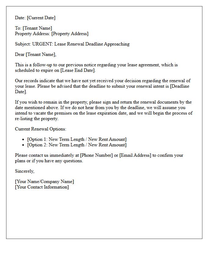 Deadline Approaching Lease Renewal Letter