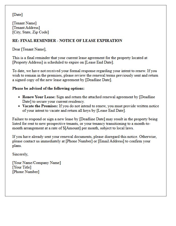 Final Reminder For Lease Renewal Letter