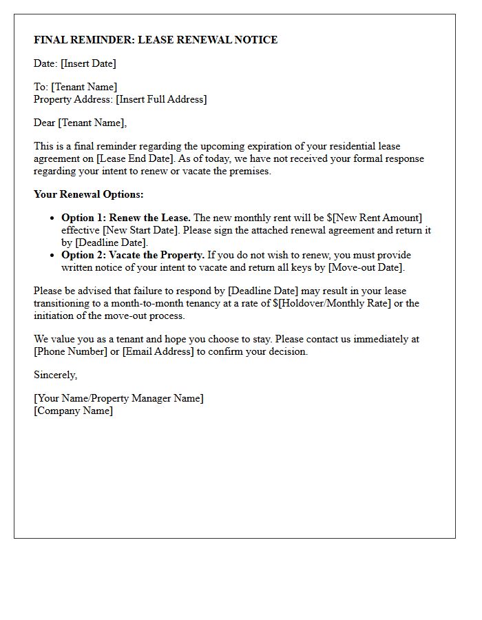 Final Reminder Residential Lease Renewal Letter