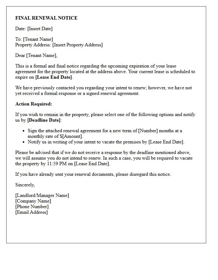 Lease Agreement Final Renewal Notice Letter
