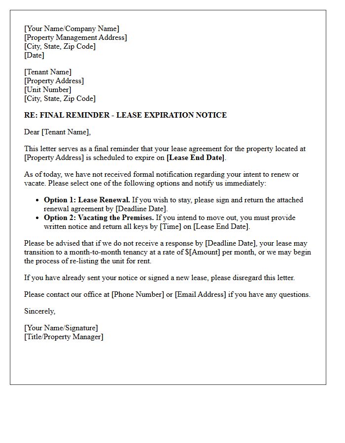 Lease Expiration Final Reminder Letter