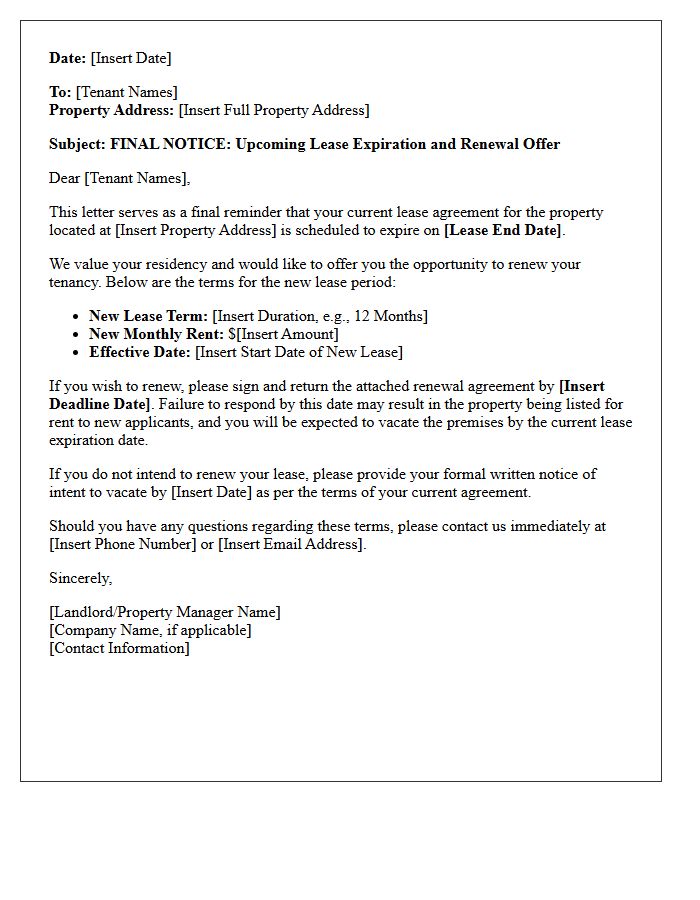 Tenancy Expiration Final Renewal Letter