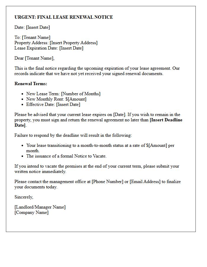 Time Sensitive Final Lease Renewal Letter
