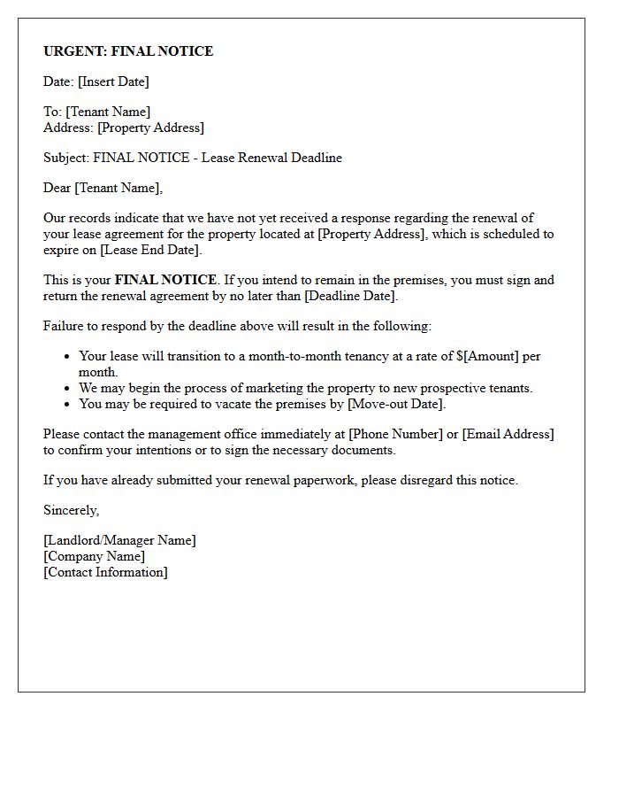 Urgent Final Notice Lease Renewal Letter