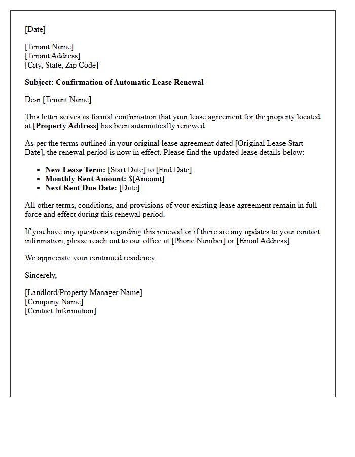 Automatic Lease Renewal Confirmation Letter
