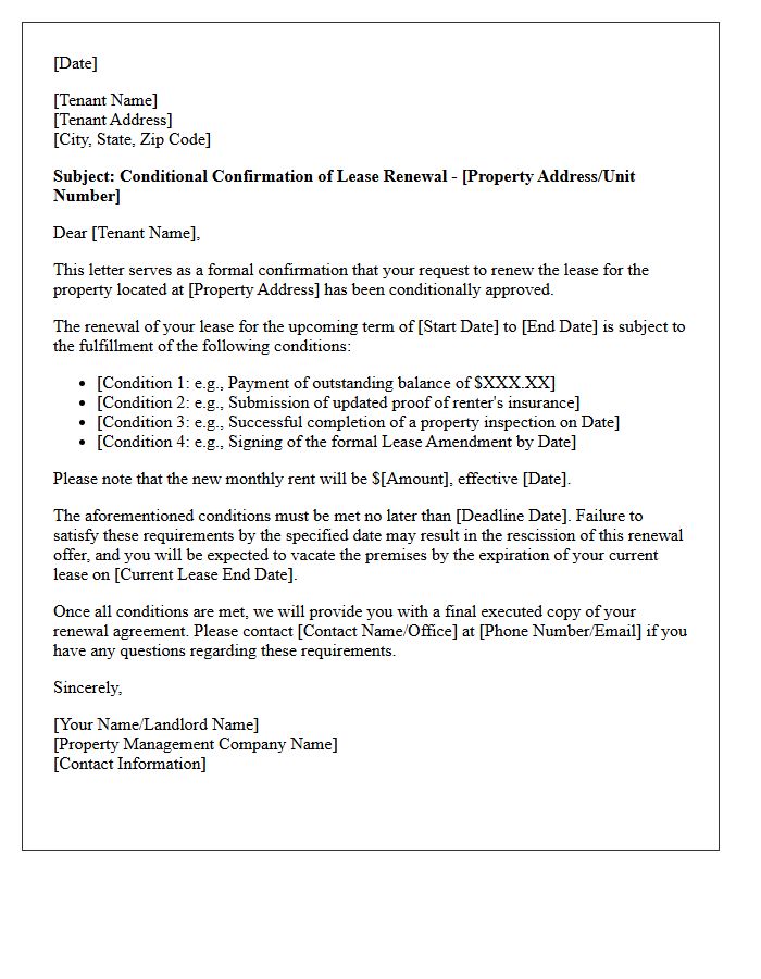 Conditional Lease Renewal Confirmation Letter