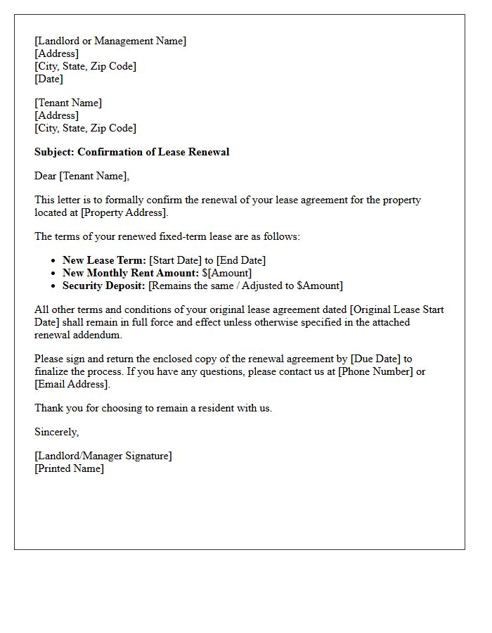 Fixed Term Lease Renewal Confirmation Letter
