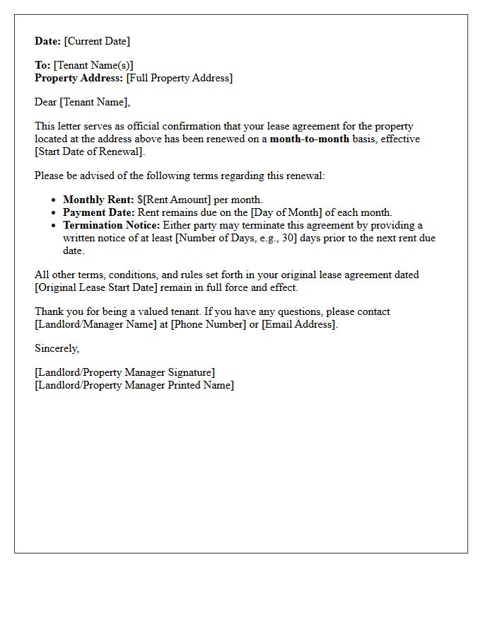 Month To Month Lease Renewal Confirmation Letter