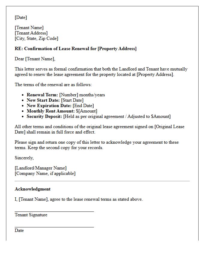 Mutual Agreement Lease Renewal Confirmation Letter