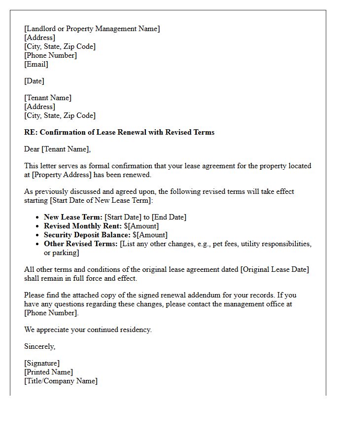 Revised Terms Lease Renewal Confirmation Letter