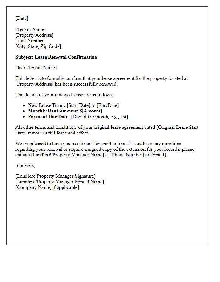 Standard Lease Renewal Confirmation Letter