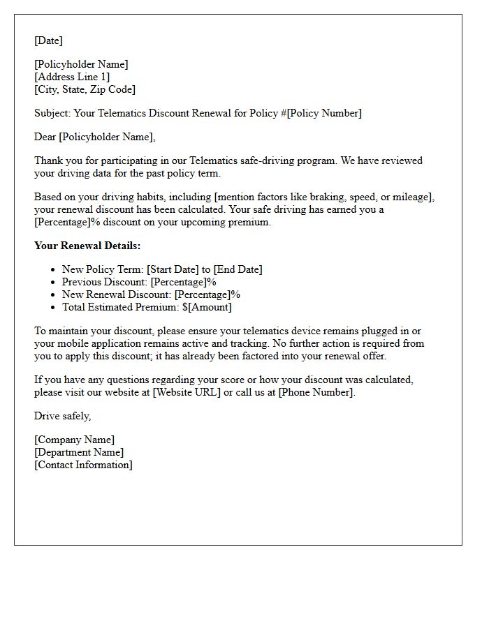Auto Insurance Telematics Discount Renewal Letter