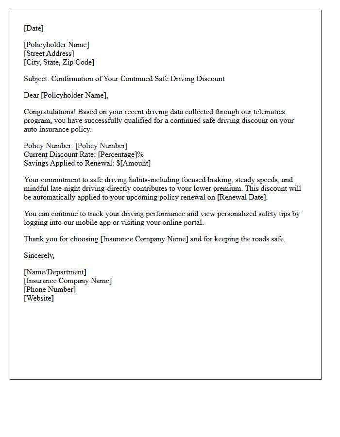 Continued Safe Driving Telematics Discount Letter