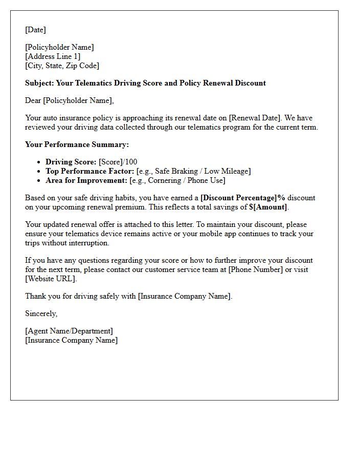 Insurance Telematics Score And Discount Renewal Letter