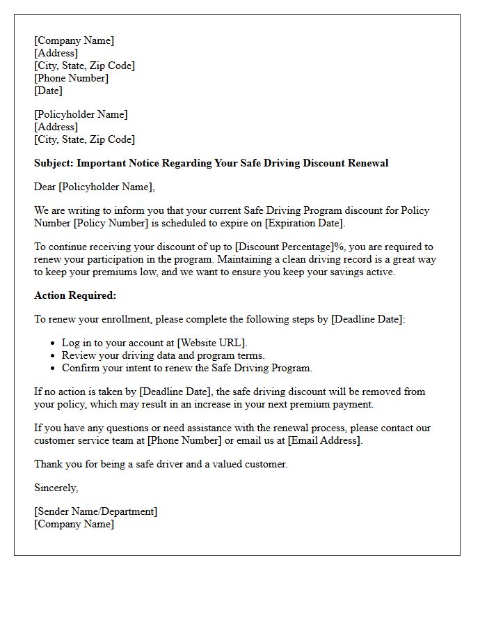Safe Driving Program Discount Renewal Notification Letter