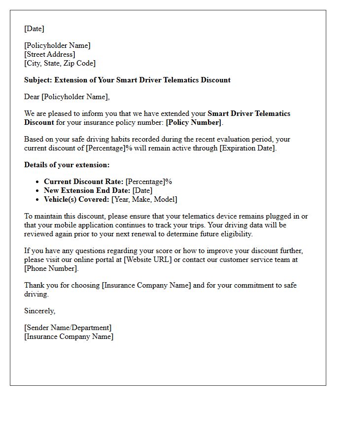 Smart Driver Telematics Discount Extension Letter