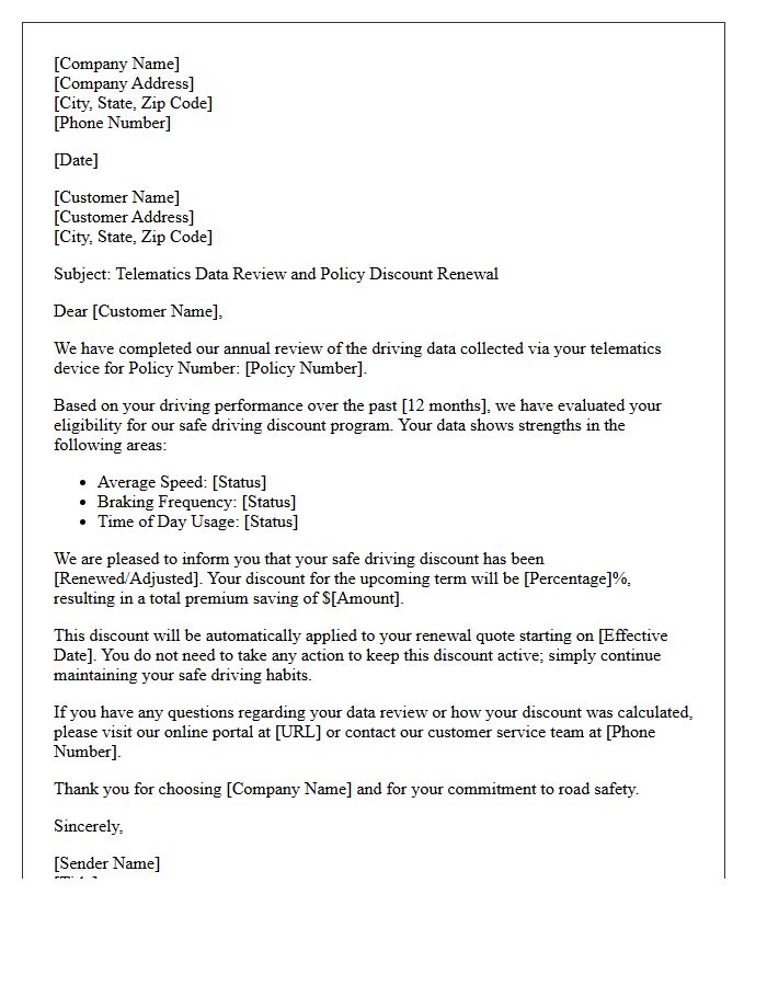 Telematics Data Review And Discount Renewal Letter