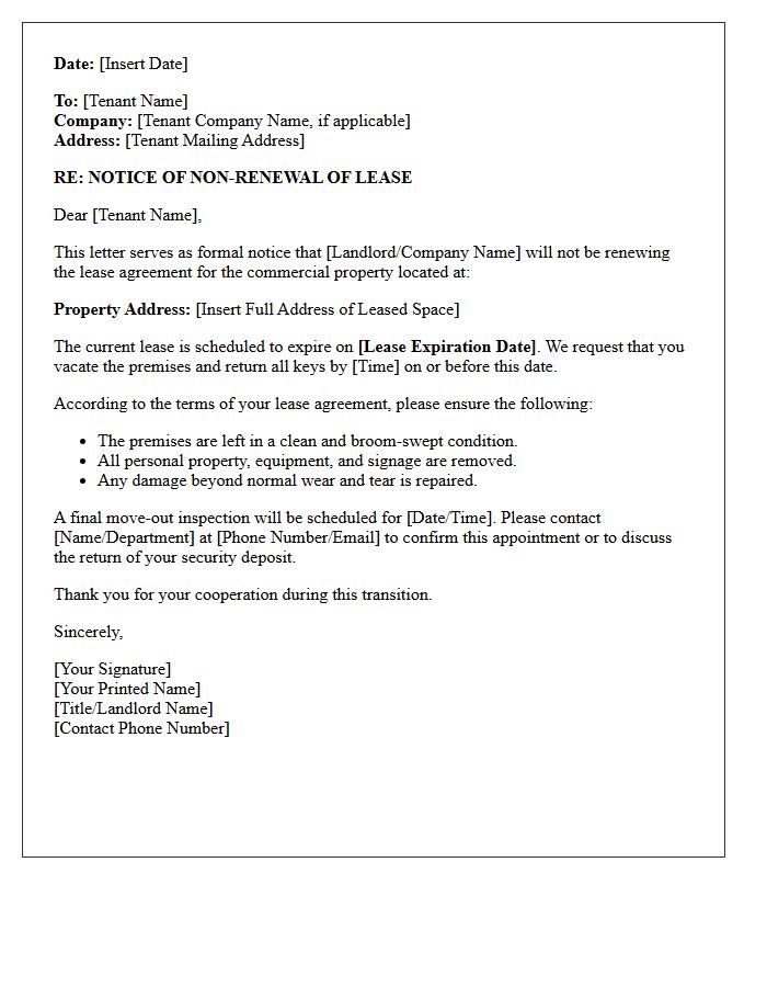 Commercial Property Lease Non-Renewal Letter