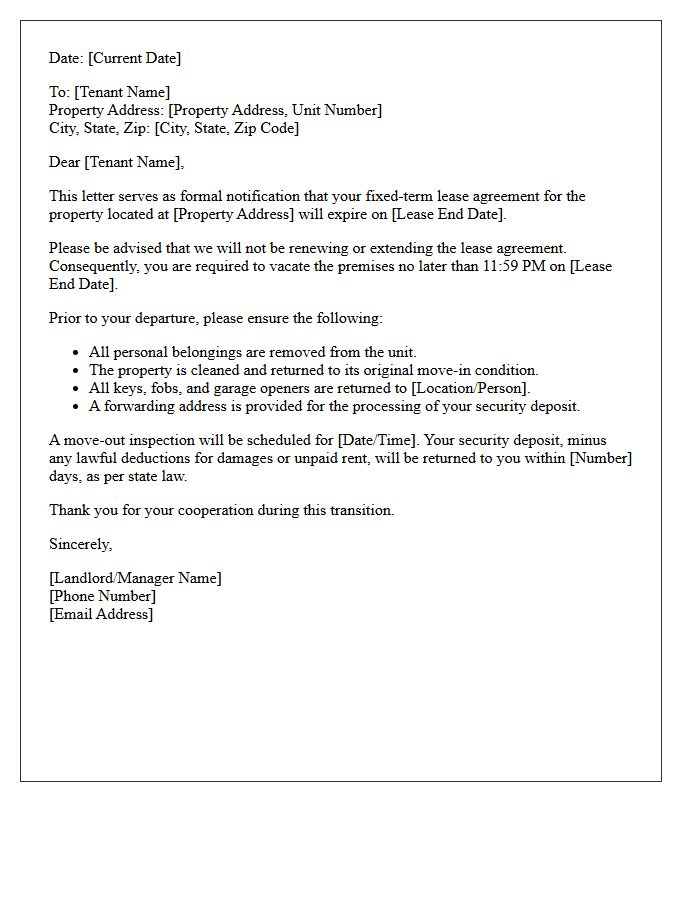 Fixed-Term Lease Expiration Non-Renewal Letter