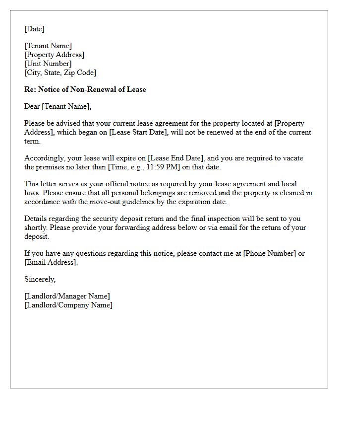 Landlord Notice of Lease Non-Renewal Letter