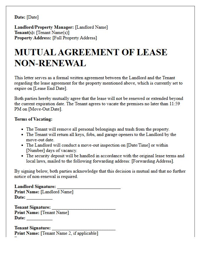 Mutual Agreement of Lease Non-Renewal Letter