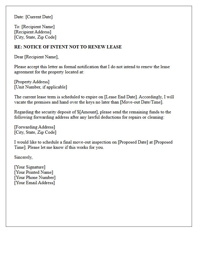 Notice of Lease Non-Renewal Intent Letter