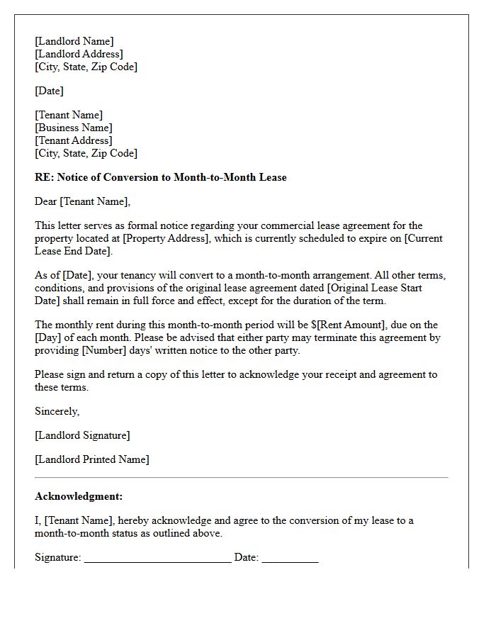 Commercial Property Month-To-Month Lease Conversion Letter