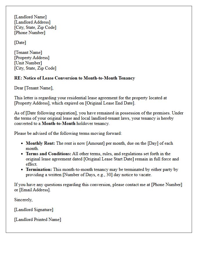 Holdover Tenant Month-To-Month Lease Conversion Letter