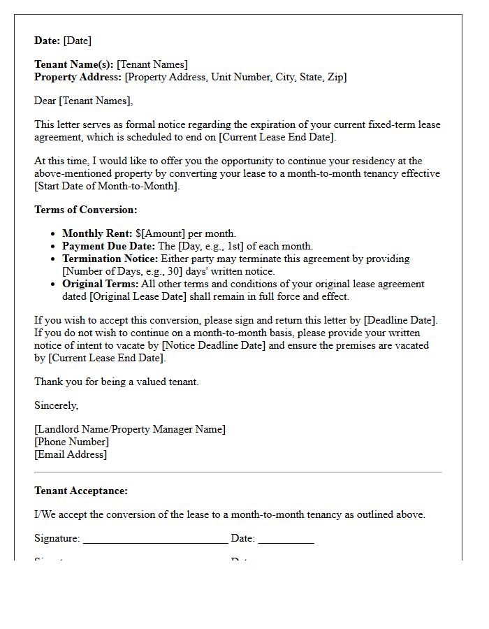Landlord Initiated Month-To-Month Lease Conversion Letter